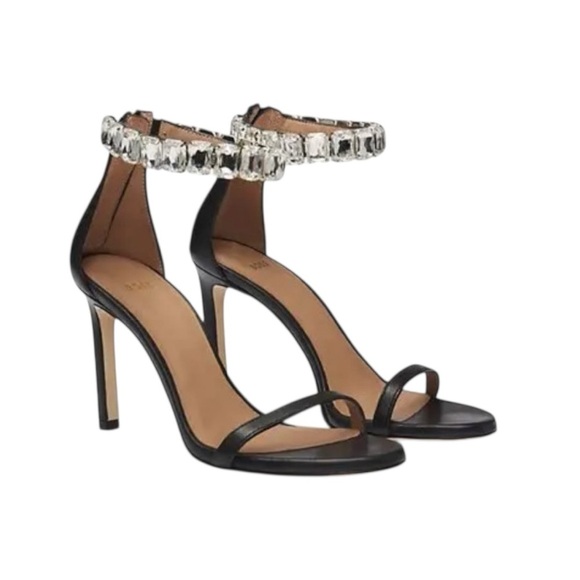 Boss Janet High-Heeled Sandals in Nappa Leather with Rhinestone Strap Size 38 - Picture 1 of 13